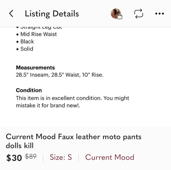 Current Mood Moto Pants. Size Small - Picture 10 of 10